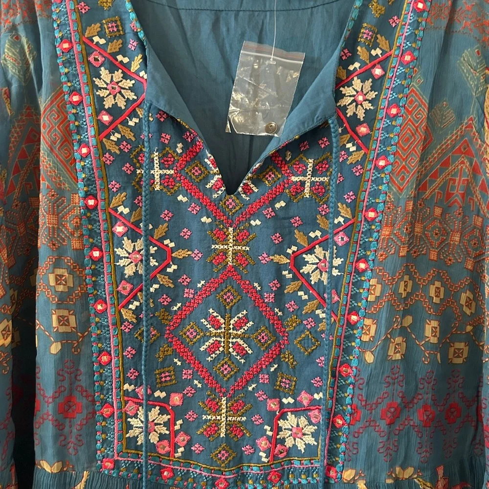 Soft Surroundings Teal Floral Embroidered Maxi Dress - Picture 6 of 9